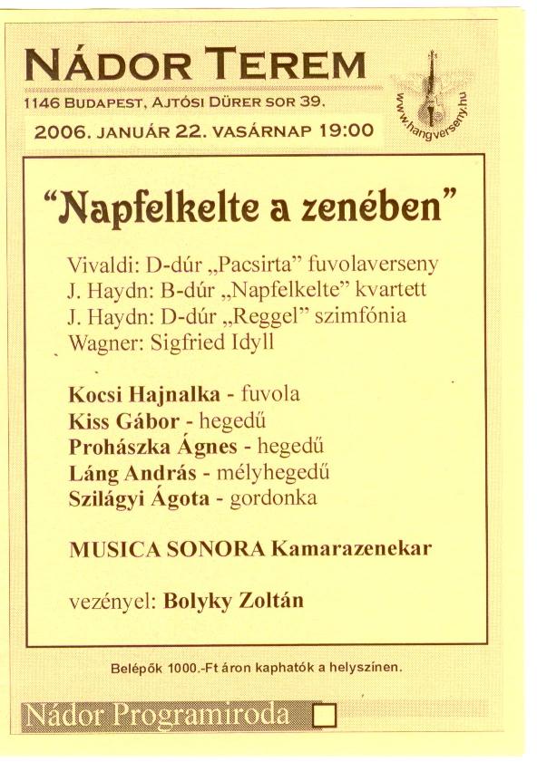 Napfelkelte a zenében - Nádor terem